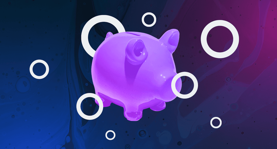 Piggy bank with icon circles to represent coins.