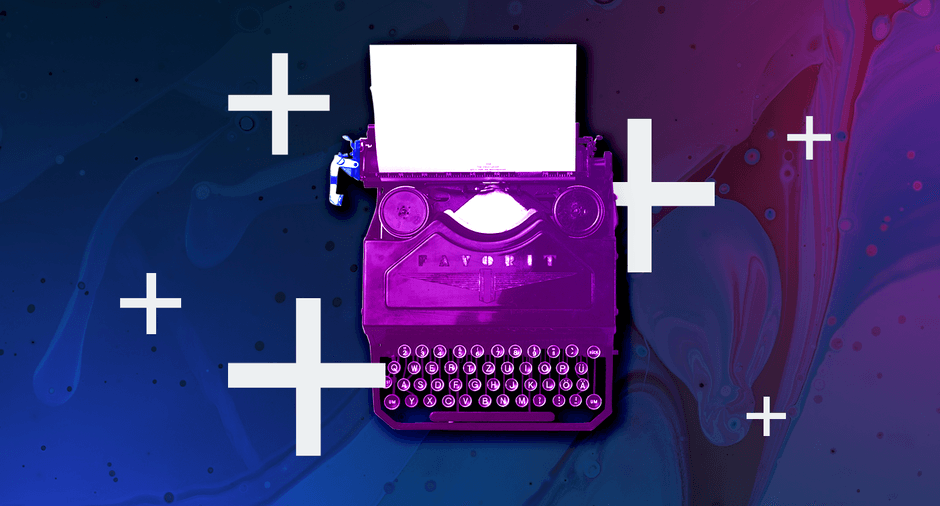 Old-fashioned typewriter on neon background.