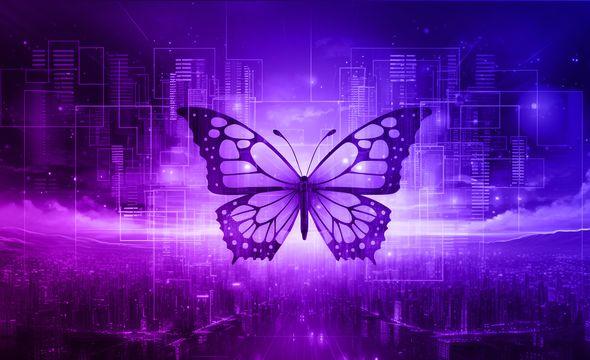 A butterfly layered with data over a cityscape, illustrating, embracing change in digital ecosystems