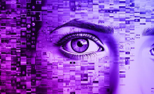 Close up of woman's eye, with digital noise overlaid