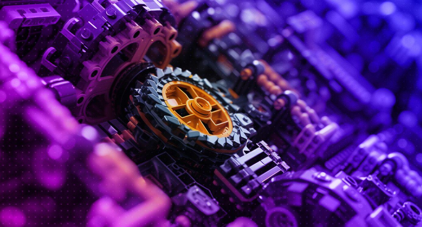 Shallow depth of field shot of a complex technical lego mechanism