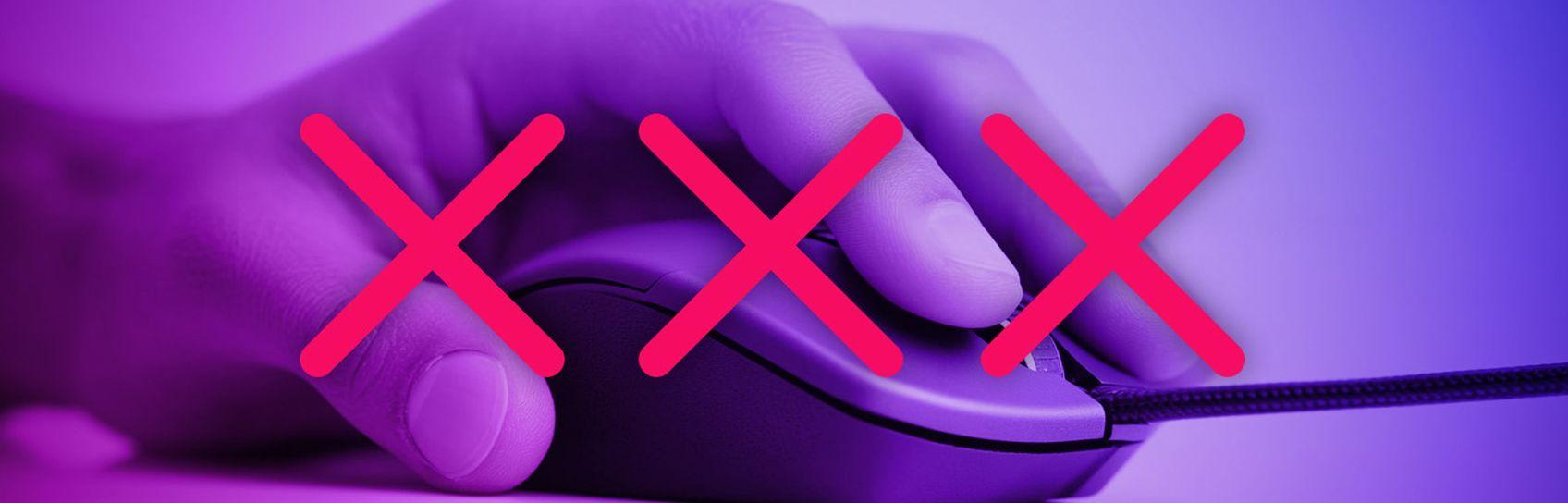a hand on a computer mouse with 3 big crosses over the top