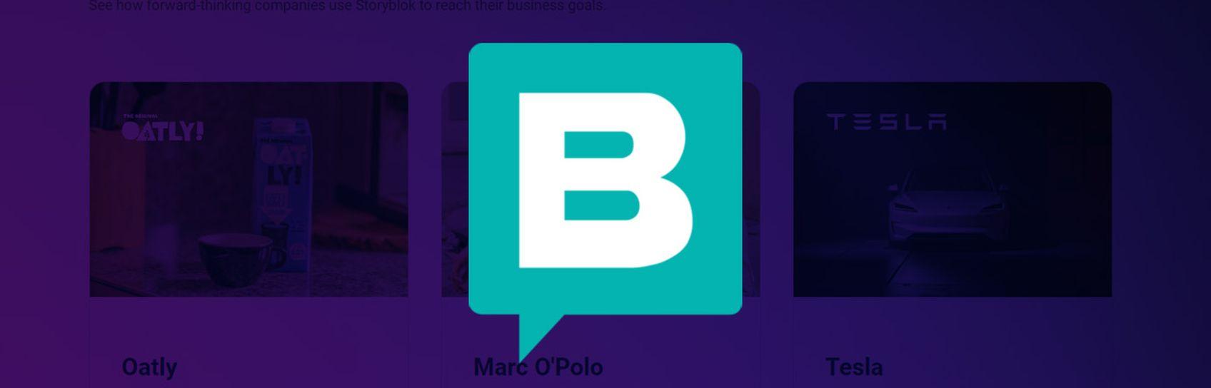 Storyblok logo on a purple background