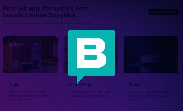 Storyblok logo on a purple background
