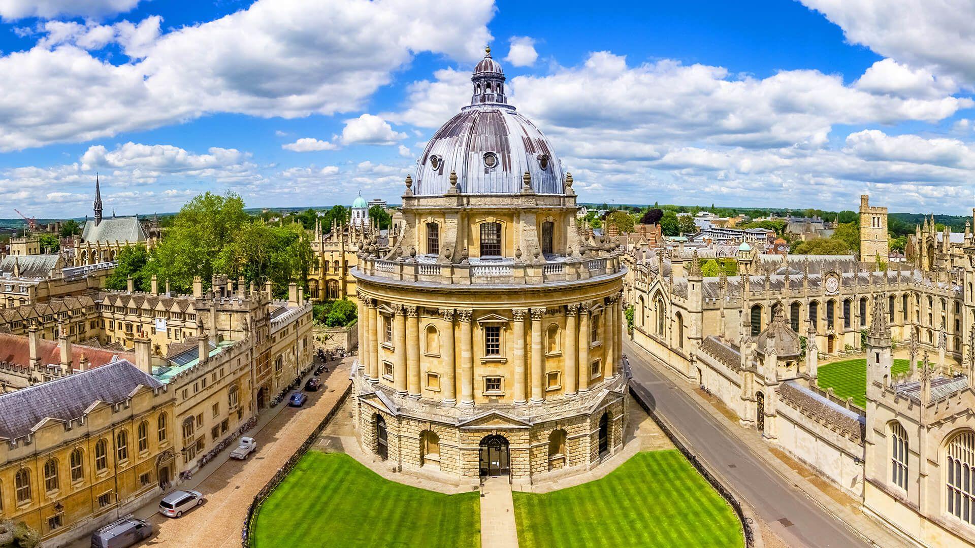 A breathtaking aerial view of Oxford cityscape from the top of the dome, showcasing its architectural beauty and historic charm.