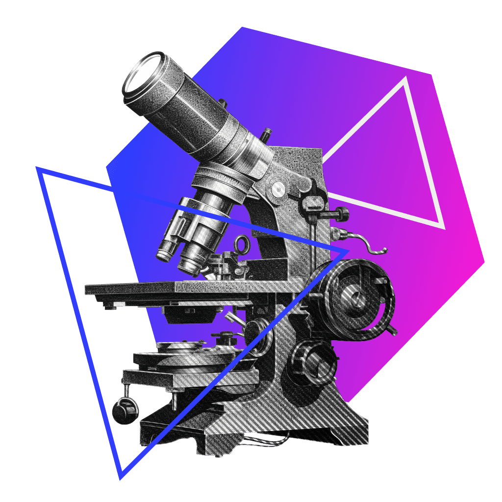 Illustration of a microscope with geometric shapes around - Designing with insight