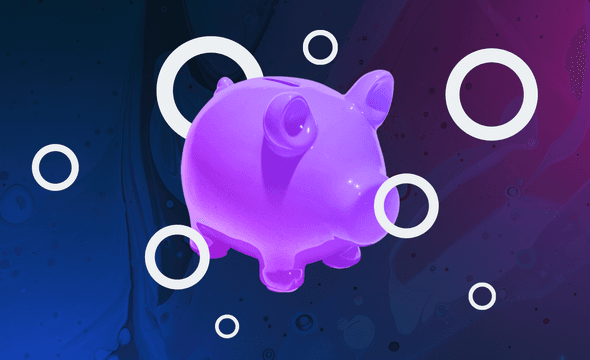 Piggy bank with icon circles to represent coins.