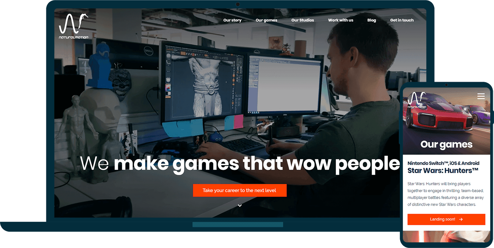 The NaturalMotion website on a laptop and mobile screen.