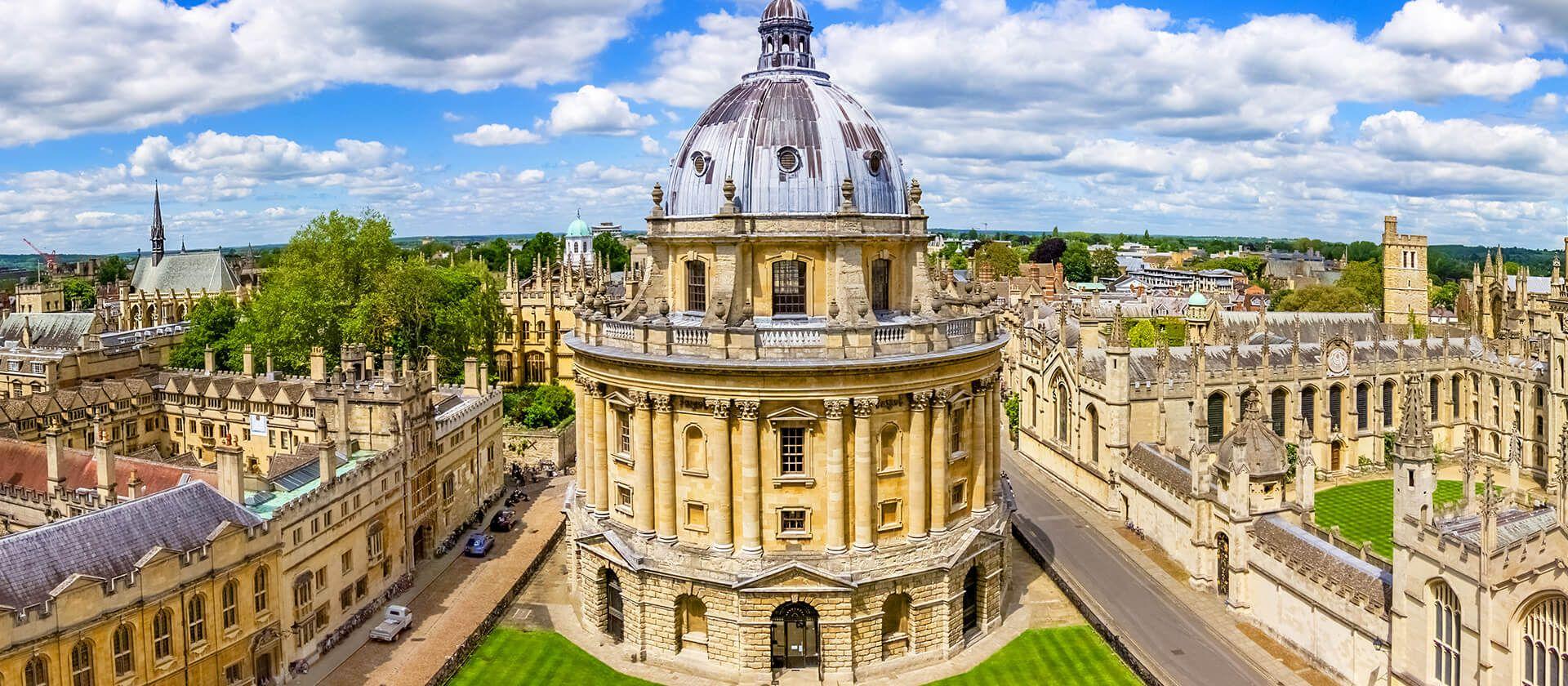 A breathtaking aerial view of Oxford cityscape from the top of the dome, showcasing its architectural beauty and historic charm.